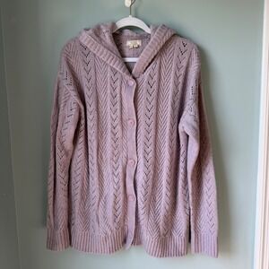 FatFace Debbie Hooded Cardigan Sweater Alpaca Blend Purple Chevron Knit Size 10